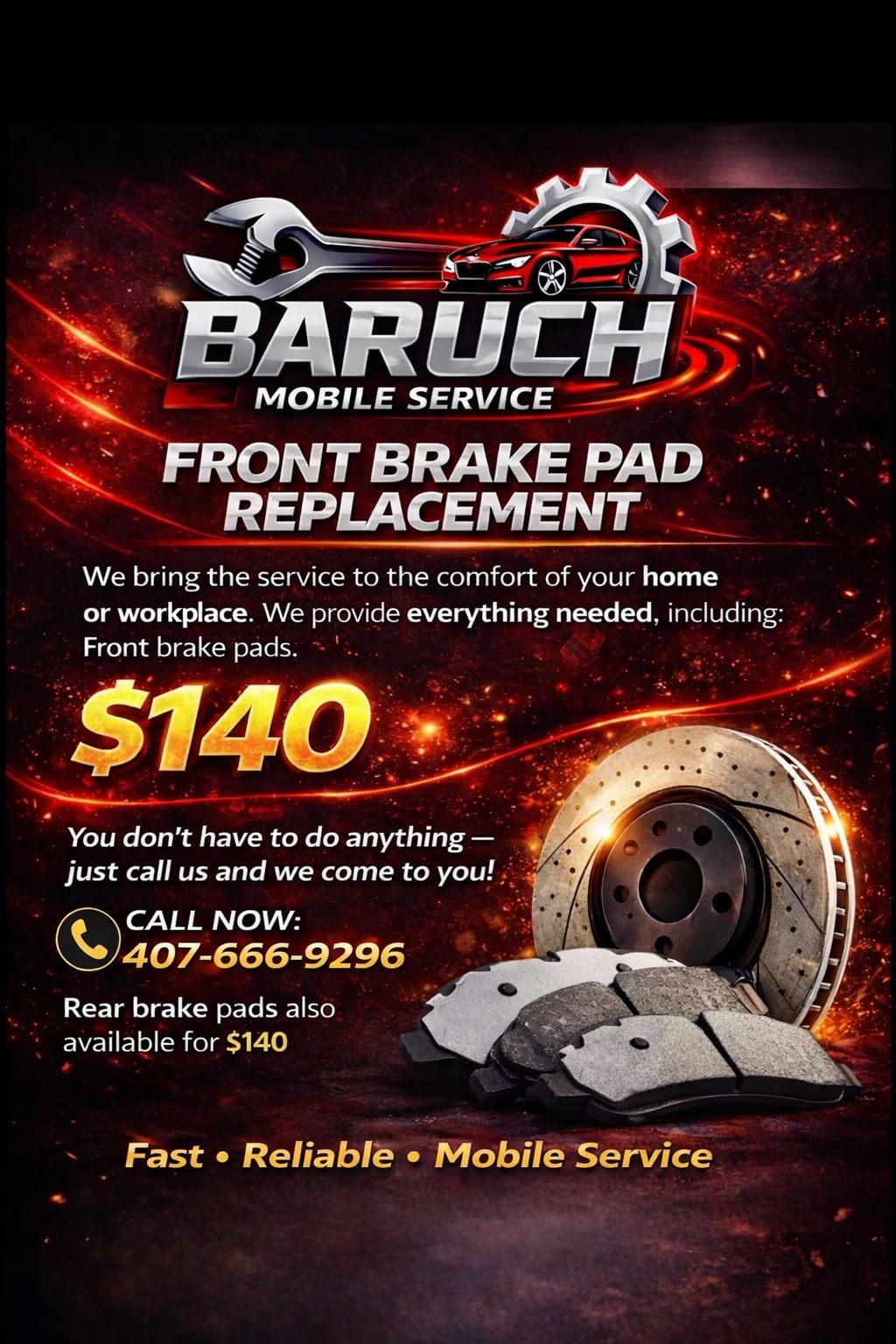 Front Brake Pad Replacement $140